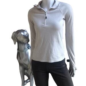 Eddie Bauer 1/4 Zip Jacket Cream Gray Zipped Pocket Thumb Hole Women Size Small